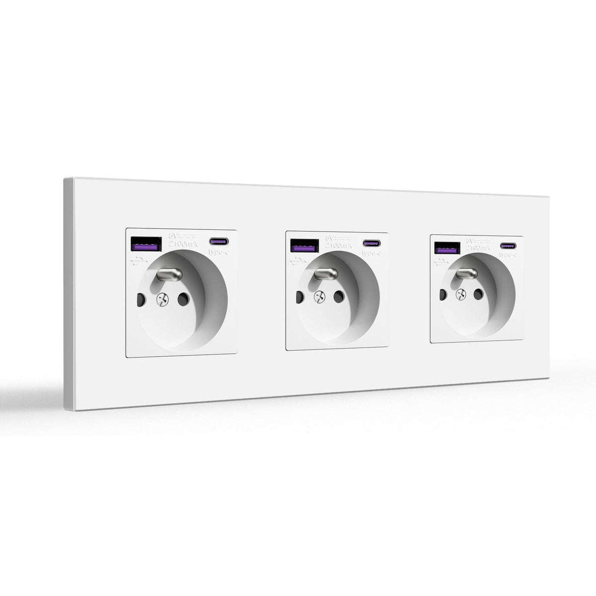 BSEED FR sockets with 20W PD Fast Charge Type-C Interface Outlet Wall Socket Power Outlets & Sockets Bseedswitch White Plastic Triple