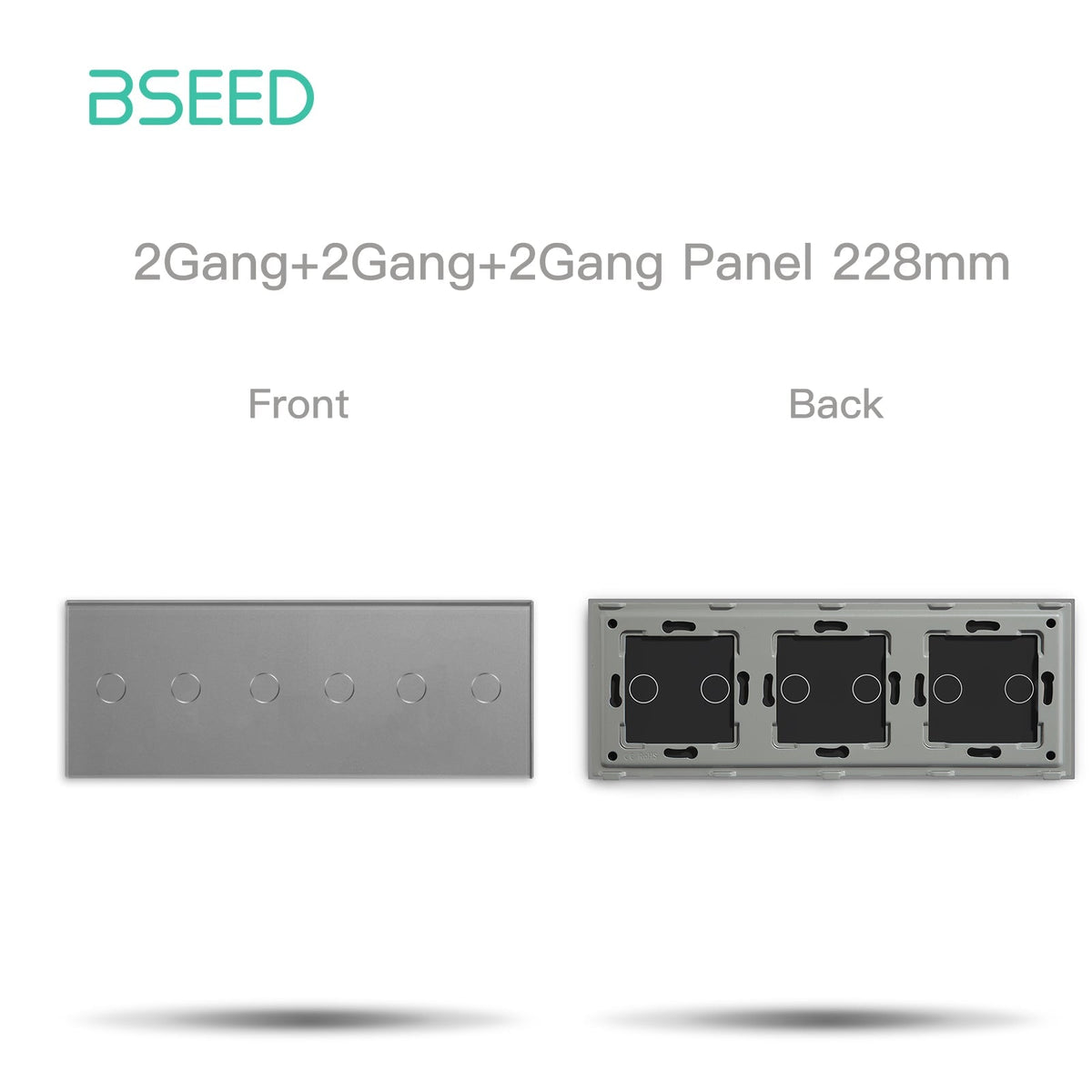 BSEED Glass Panel Only 228mm Triple 1/2/3 Gang Panel DIY with Metal Frame Light Switches Bseedswitch Grey 2 Gang + 2 Gang + 2 Gang