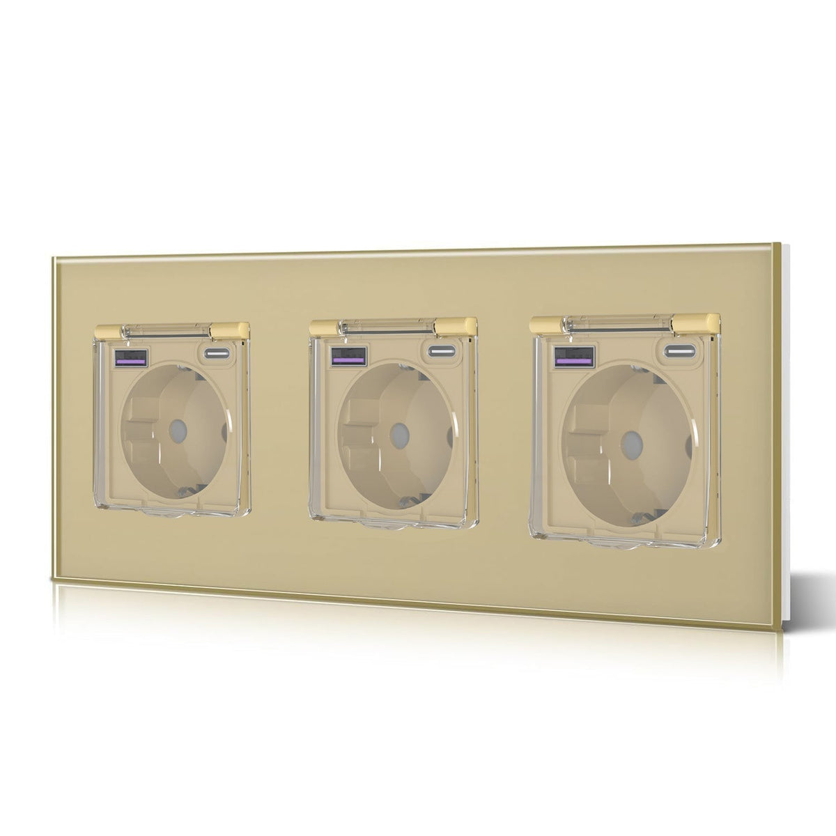 Eu Wall socket with USB Type-C changing plug with Cover Glass Panel 20W Fast Charging Power Outlets & Sockets Bseedswitch Gold Triple