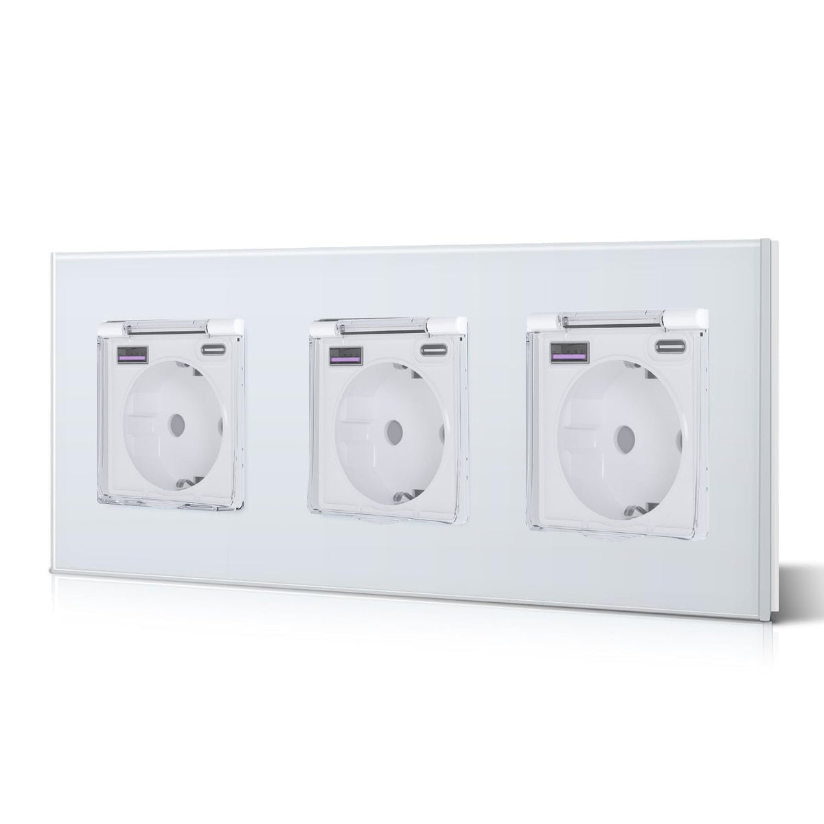Eu Wall socket with USB Type-C changing plug with Cover Glass Panel 20W Fast Charging Power Outlets & Sockets Bseedswitch White Triple