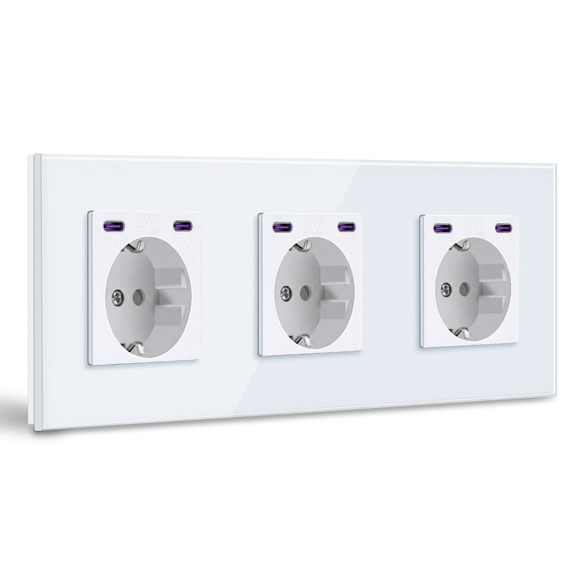 BSEED EU sockets with 20W Double Type-C Interface Outlet Wall Socket Plastic Panel Power Outlets & Sockets Bseedswitch White Glass Triple