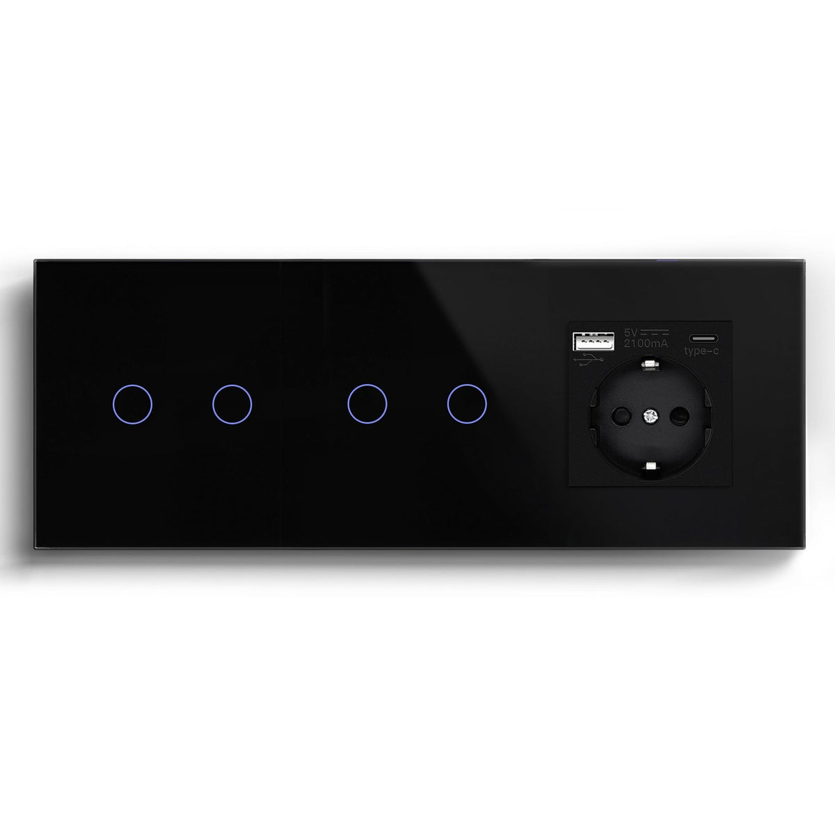 Double Wifi Light Switch neutral line with Eu socket type-c Plug 2.1A 228mm Light Switches Bseedswitch Black 2Gang+2Gang
