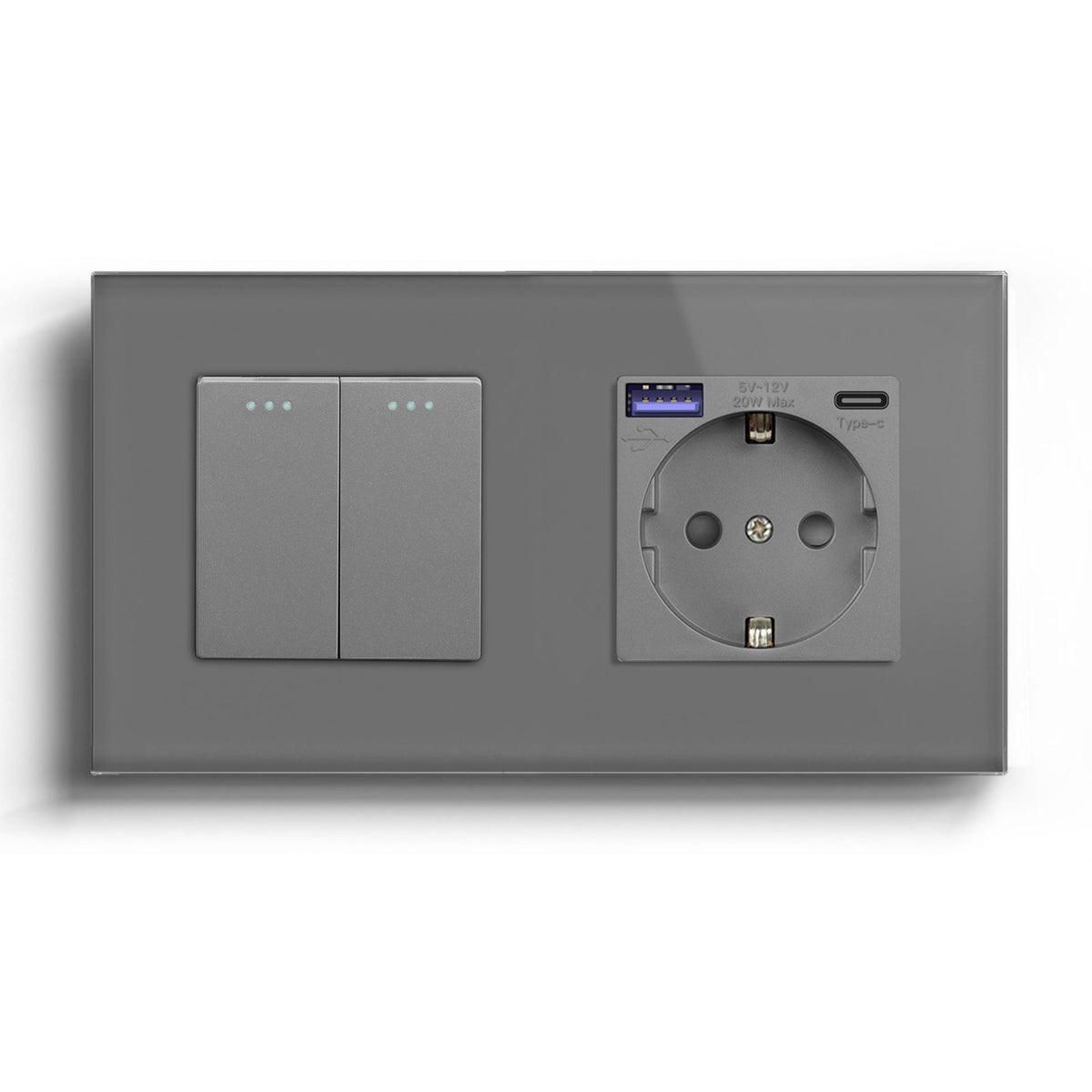 BSEED Mechanical 1/2/3 Gang 1/2Way Touch Light Switch With Normal Eu Socket with FAST charge typcs-c Power Outlets & Sockets Bseedswitch Grey 2Gang 2Way
