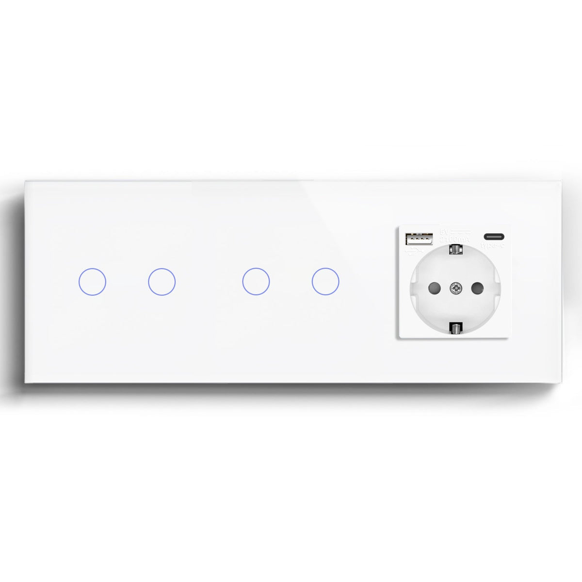 Double Wifi Light Switch neutral line with Eu socket type-c Plug 2.1A 228mm Light Switches Bseedswitch White 2Gang+2Gang