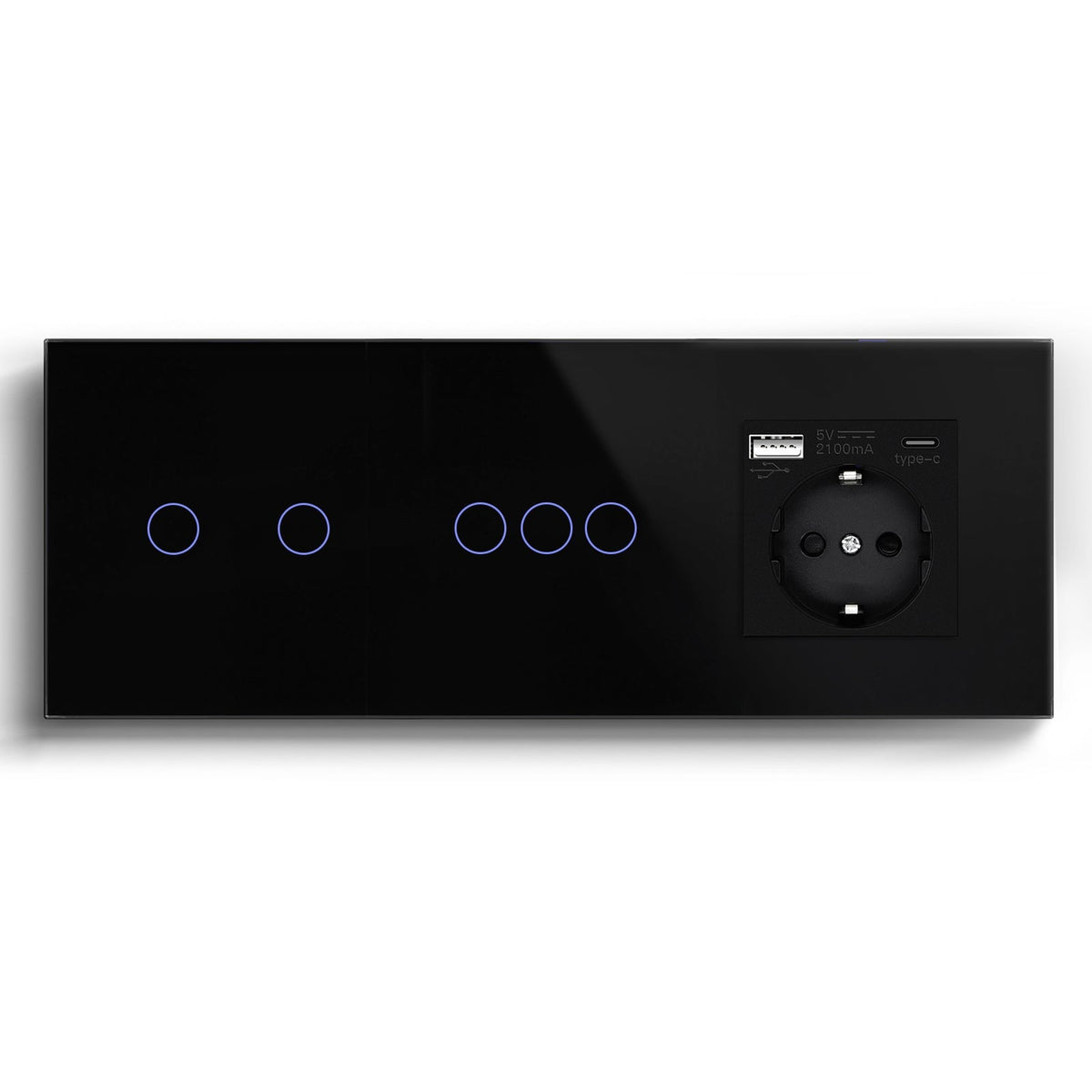 Double Wifi Light Switch neutral line with Eu socket type-c Plug 2.1A 228mm Light Switches Bseedswitch Black 2Gang+3Gang