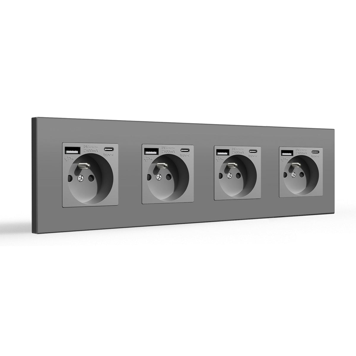 Enchufe de pared BSEED FR con interfaz Tipo-C, toma de corriente de pared con puerto de carga, enchufes de alimentación USB, protección infantil, 16 A, placas y cubiertas de pared Bseedswitch, plástico cuádruple gris