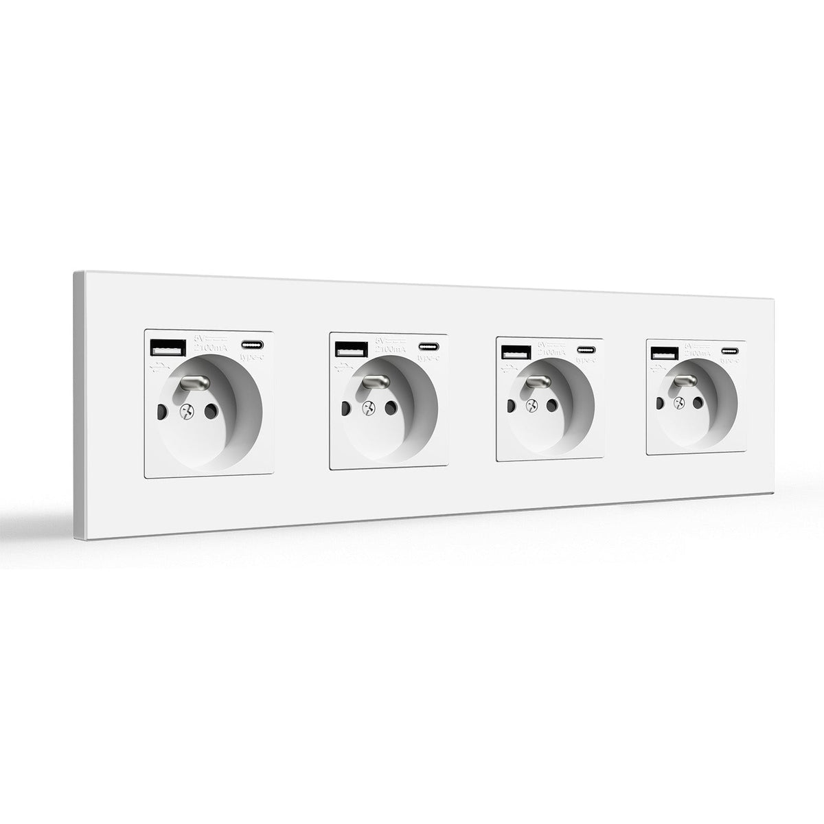 Toma de pared BSEED FR con interfaz Tipo-C, enchufe de pared con puerto de carga, tomas de corriente USB, protección infantil 16A, placas y cubiertas de pared BSEEDswitch, de plástico blanco cuádruple