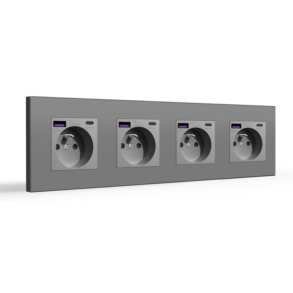 BSEED FR sockets with 20W PD Fast Charge Type-C Interface Outlet Wall Socket Power Outlets & Sockets Bseedswitch Grey Plastic Quadruple