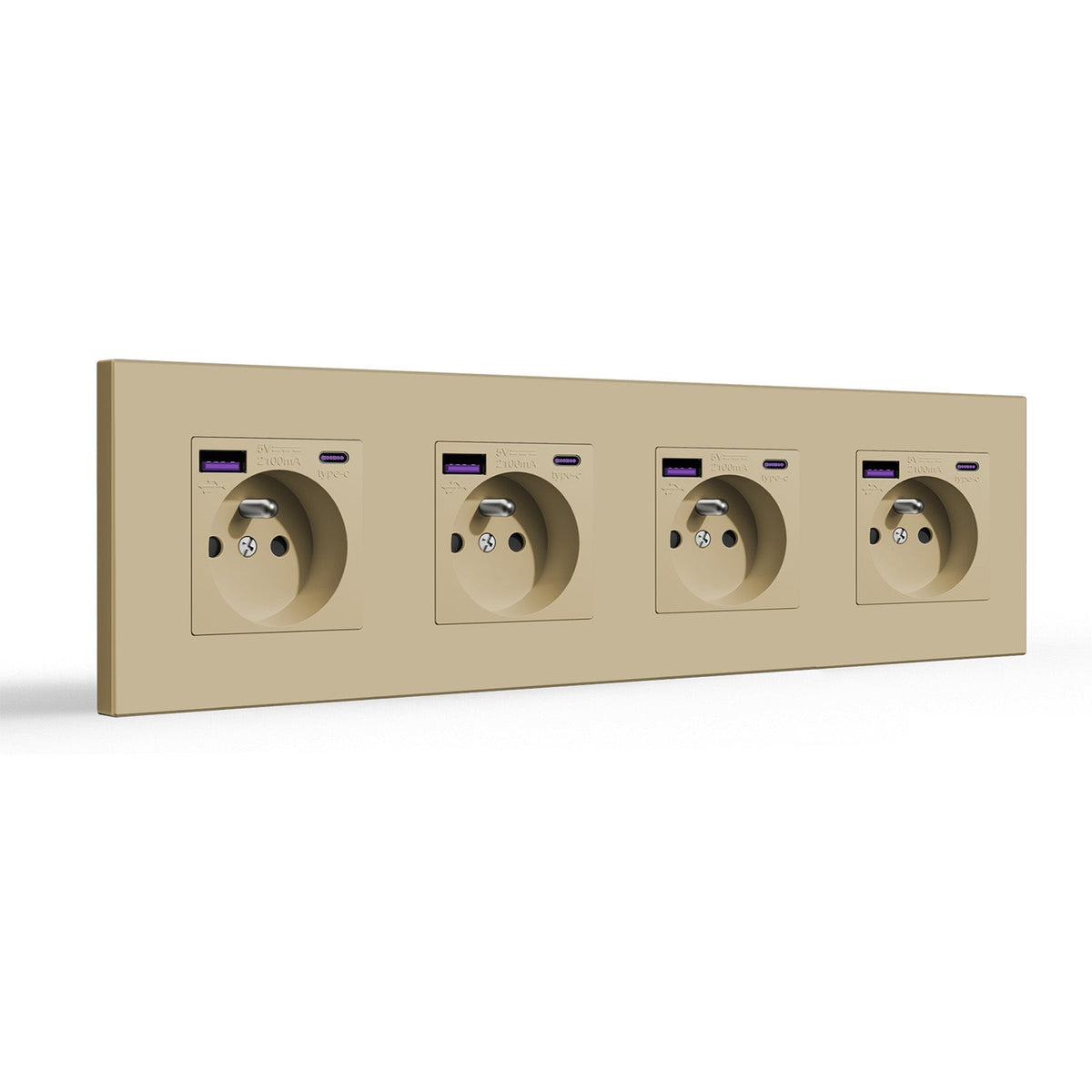 BSEED FR sockets with 20W PD Fast Charge Type-C Interface Outlet Wall Socket Power Outlets & Sockets Bseedswitch Gold Plastic Quadruple