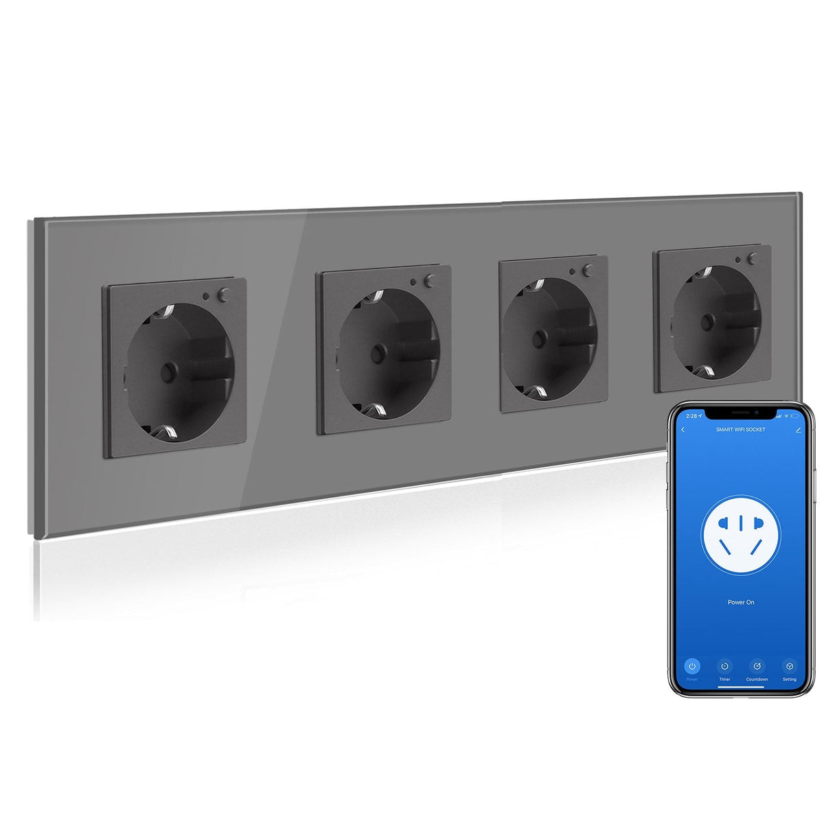 BSEED Wifi EU Wall Sockets Single Power Outlets Kids Protection Power Outlets & Sockets Bseedswitch grey Quadruple Glass