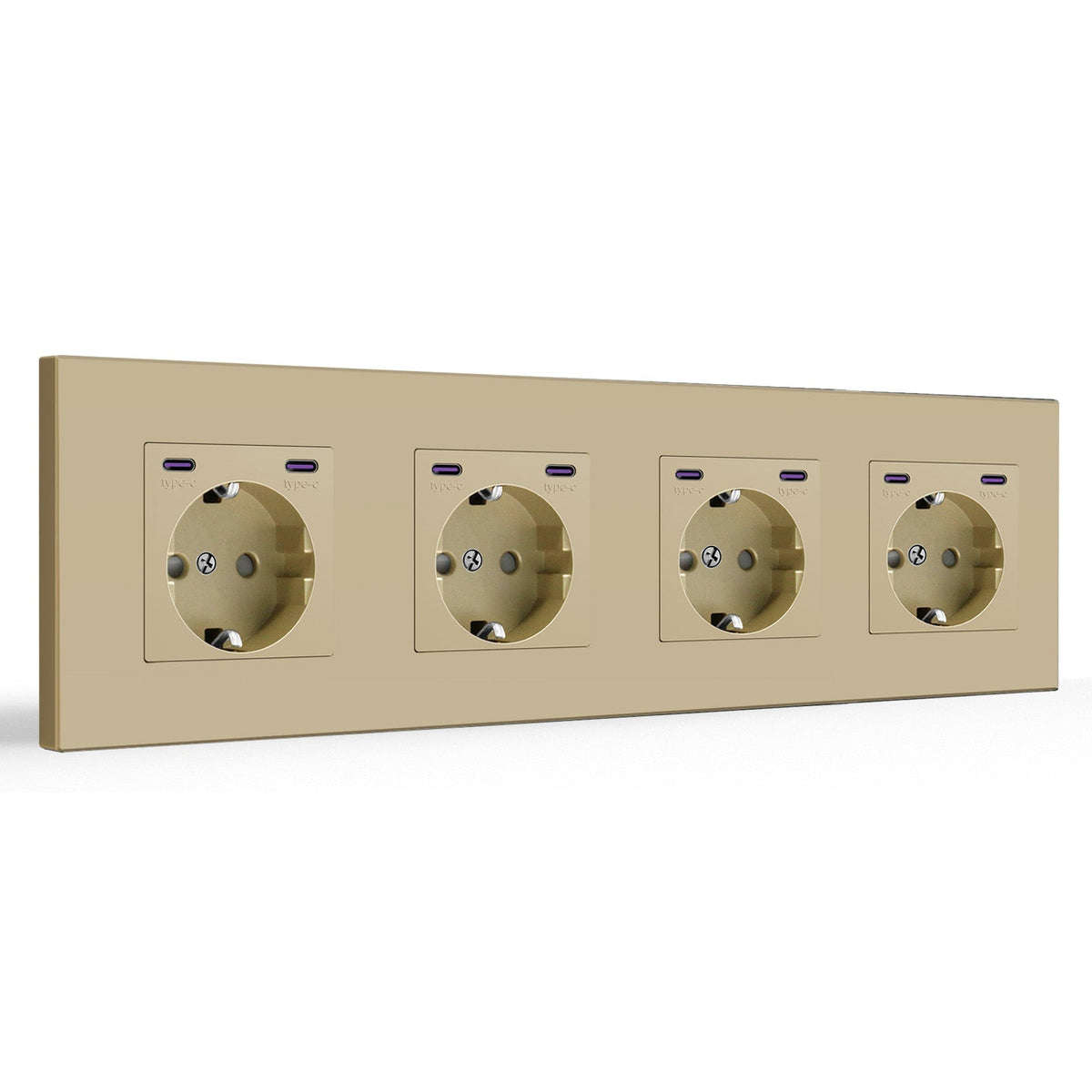 Enchufe BSEED EU con doble interfaz Tipo-C de 20W, panel de plástico, enchufes y tomas de corriente, cuádruple de plástico dorado Bseedswitch
