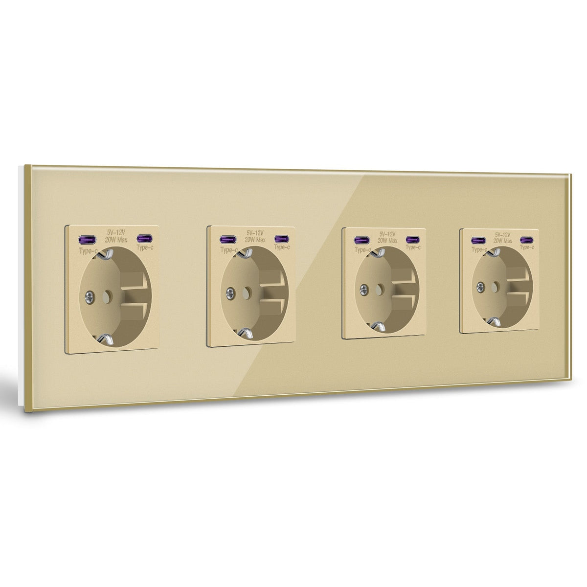 BSEED EU sockets with 20W Double Type-C Interface Outlet Wall Socket Plastic Panel Power Outlets & Sockets Bseedswitch Gold Glass Quadruple