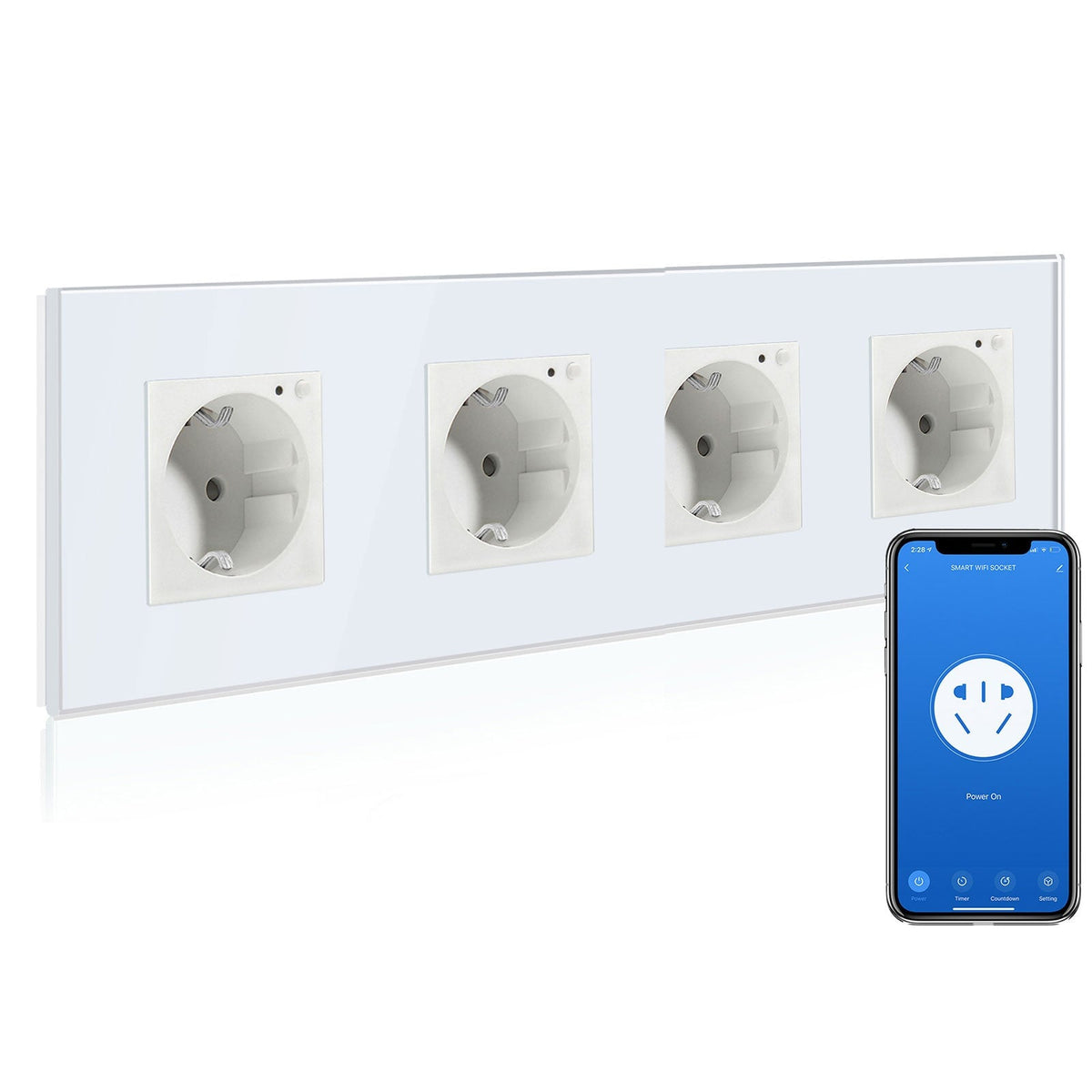 BSEED Wifi EU Wall Sockets Single Power Outlets Kids Protection Power Outlets & Sockets Bseedswitch white Quadruple Glass