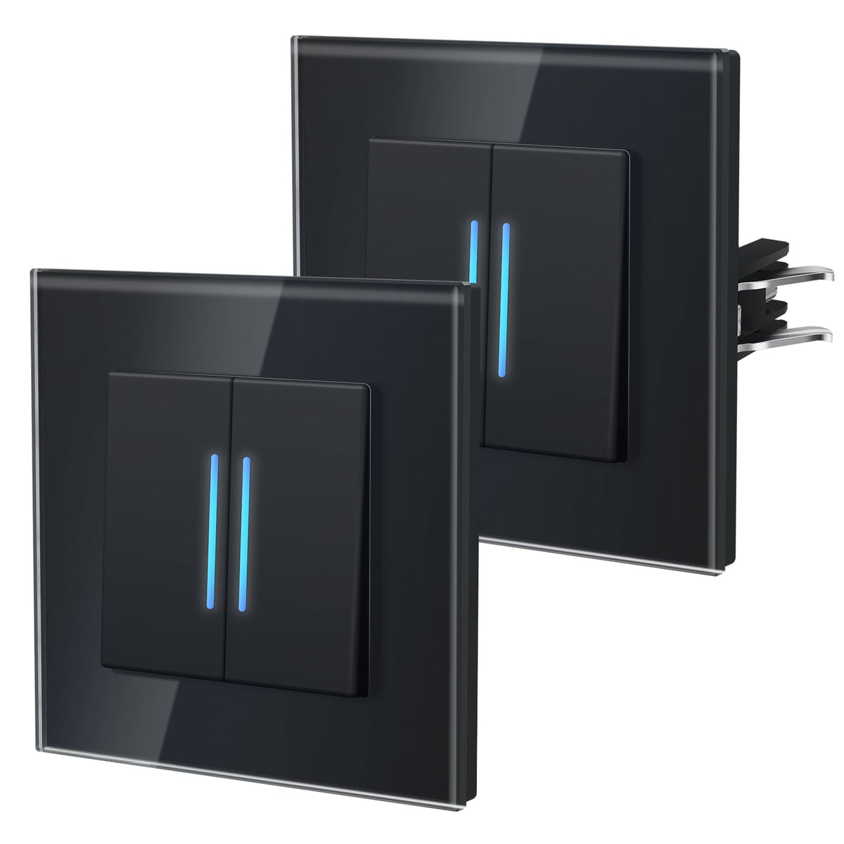 Bseed Echo Series Light Switch 2Way Switch Glass Panel With Clamping technology with Neon 2 Pack Light Switches Bseedswitch Black 2 Gang
