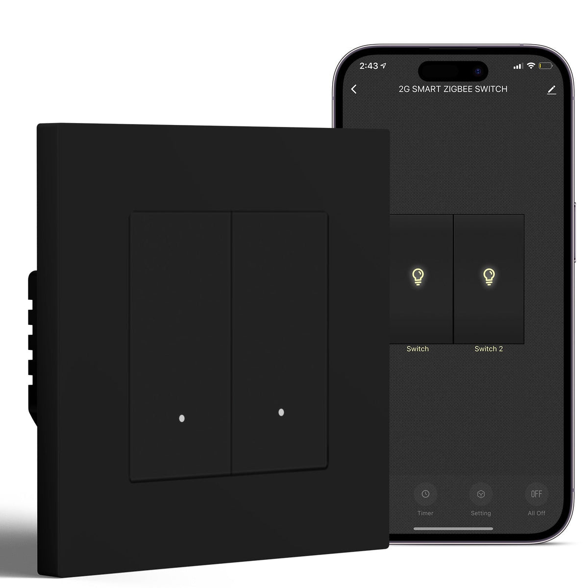 BSEED Smart Wifi Light Switch (With Neutral) Light Switches Bseedswitch Black 2 Gang Plastic