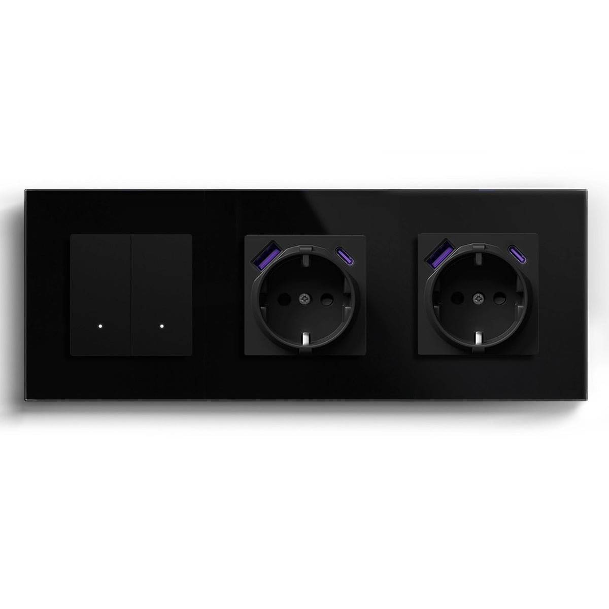 Echo Series Smart Wifi Switch With Double EU Socket with 20W usb type-c port 228mm Power Outlets & Sockets Bseedswitch Black 2 Gang