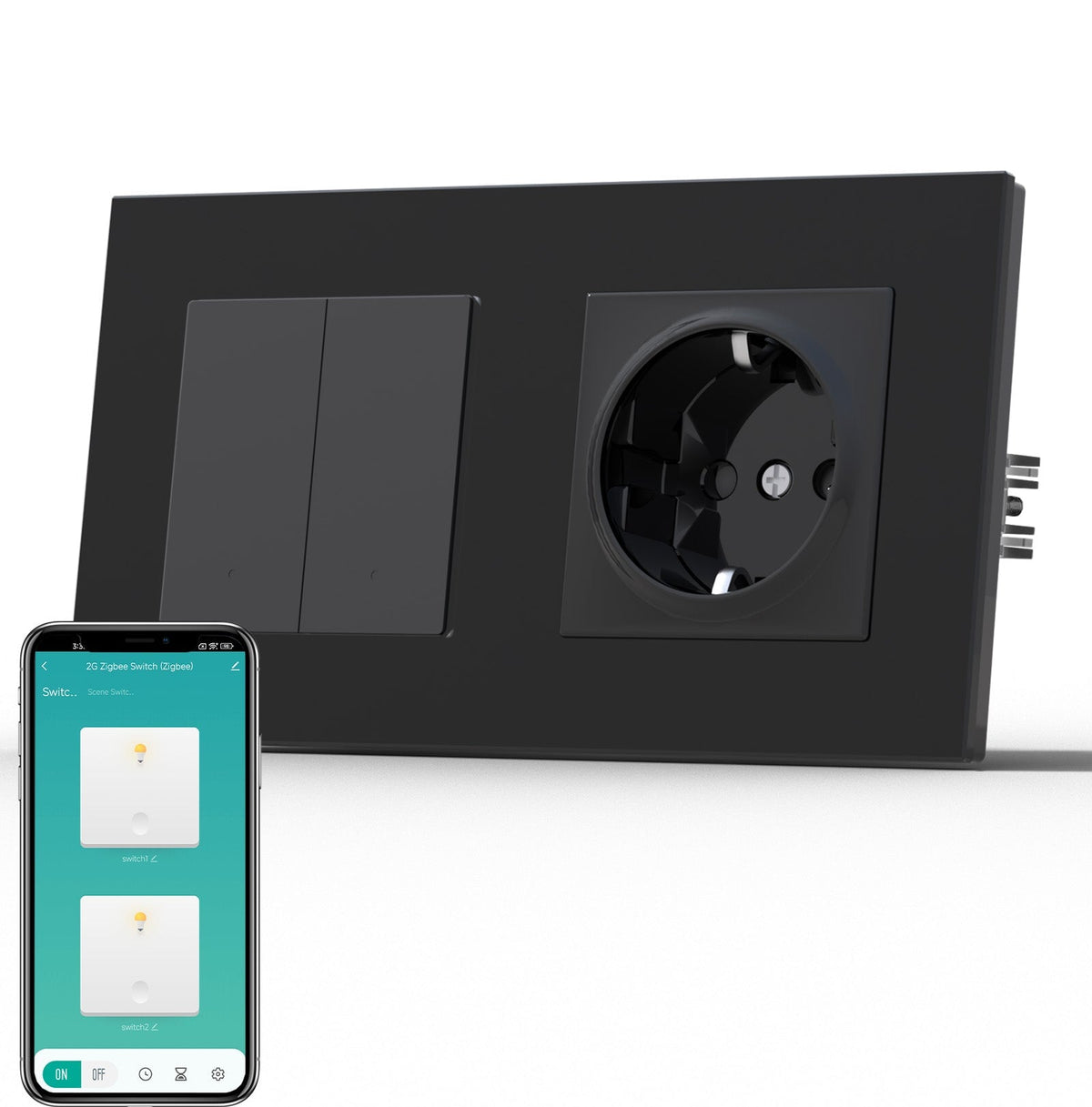 BSEED Smart Zigbee Light Switch (With Neutral) Socket For Type F Plug Eu Electric Power Socket Light Switches Bseedswitch Black 2 Gang