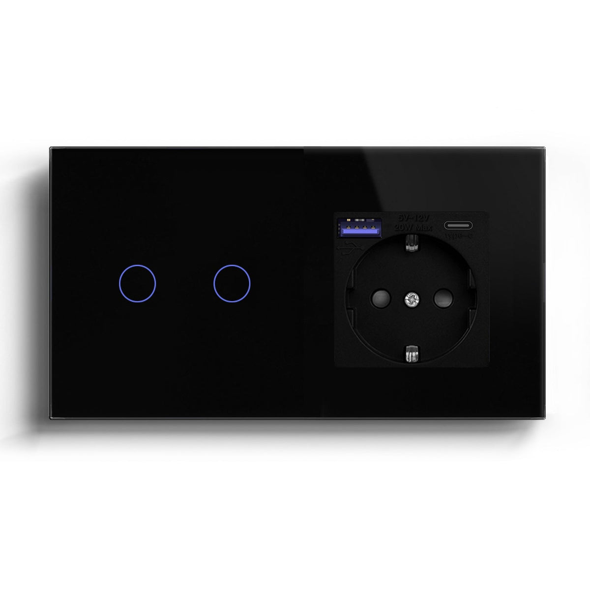 BSEED 1/2/3 Gang Wifi Light Switch Plus EU Wall USB Socket fast charge Type-c Light Switches Bseedswitch Black 2Gang