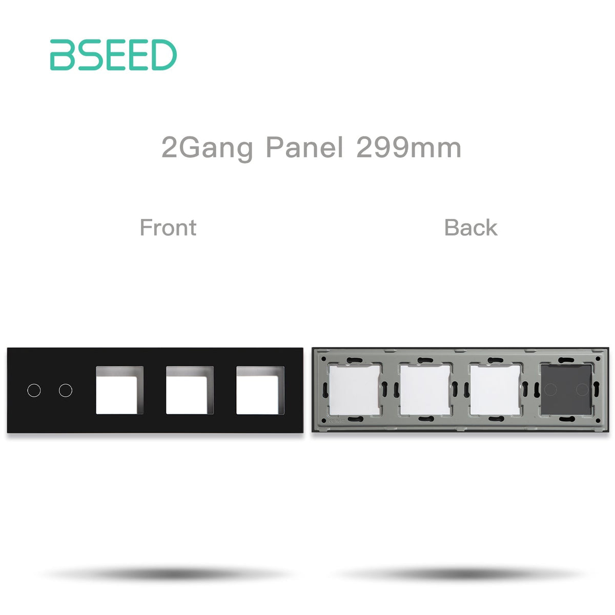 Bseed Panel with Triple Frame Crystal Glass 1/2/3 Gang with 3 Slots Bseedswitch Black 2Gang + 3slots