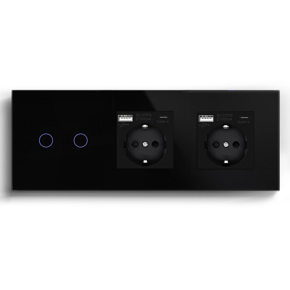 Bseed Zigbee Touch 1/2/3 Gang NO Neutral line Light Switches With Double EU Socket with USB-C Light Switches Bseedswitch Black 2Gang