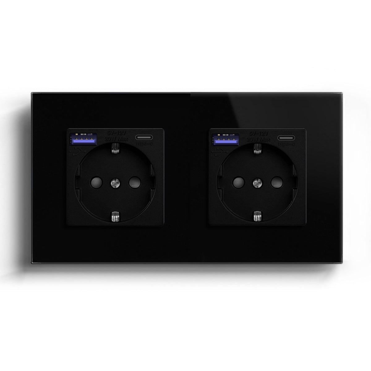 BSEED EU sockets with 20W PD Fast Charge Type-C Interface Outlet Wall Socket Power Outlets & Sockets Bseedswitch Black Double