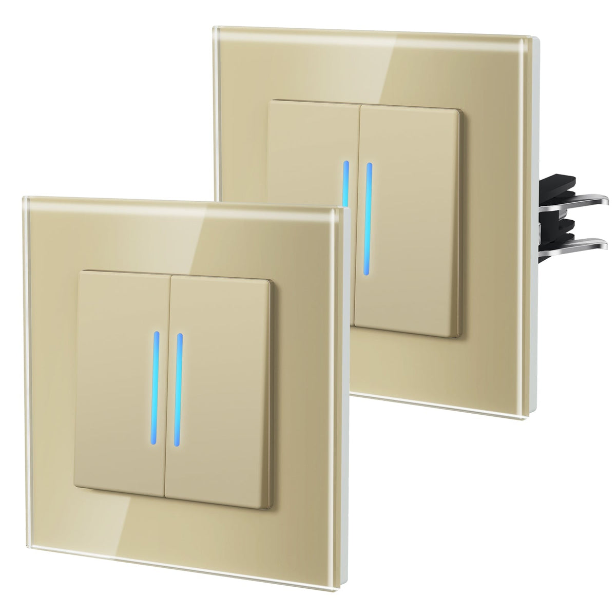 Bseed Echo Series Light Switch 2Way Switch Glass Panel With Clamping technology with Neon 2 Pack Light Switches Bseedswitch Gold 2 Gang