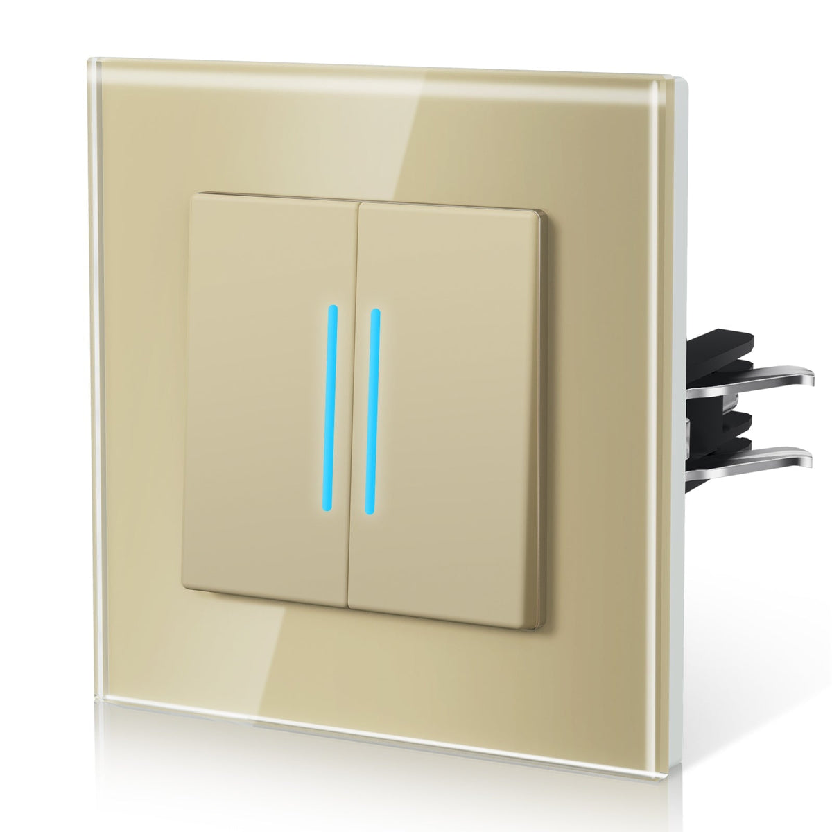 Bseed Echo Series Light Switch Glass Panel With Clamping technology with Neon Light Switches Bseedswitch Gold 2 Gang 1 Way