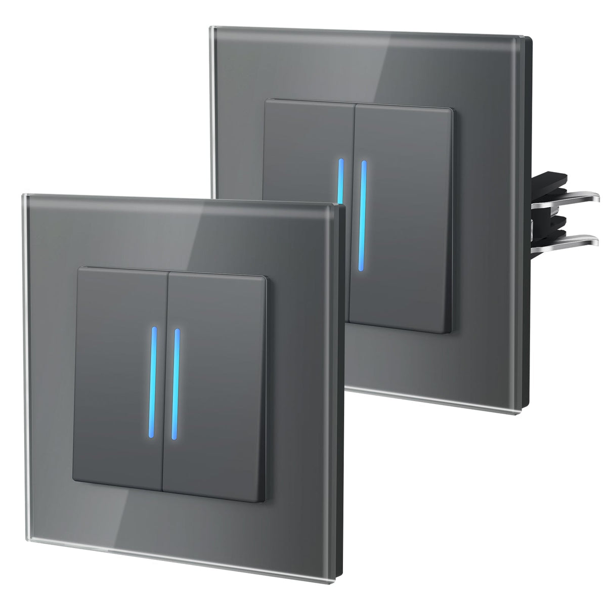 Bseed Echo Series Light Switch 2Way Switch Glass Panel With Clamping technology with Neon 2 Pack Light Switches Bseedswitch Grey 2 Gang