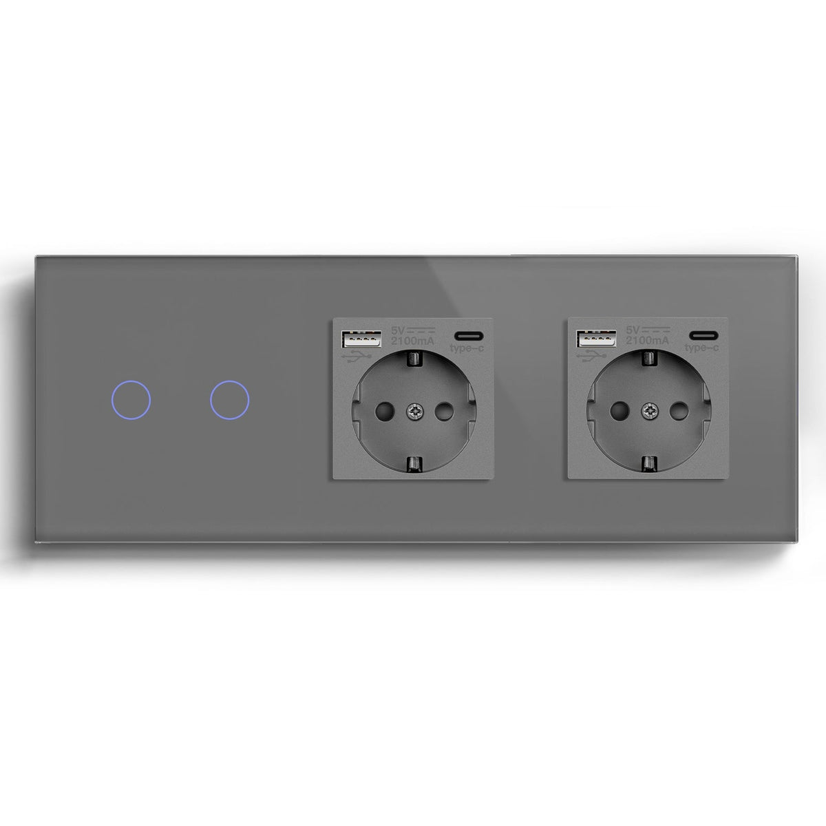 Bseed Zigbee 1/2/3 Gang Light Switches With Normal Double EU Sockets with USB-C Switch Bseedswitch Grey 2Gang