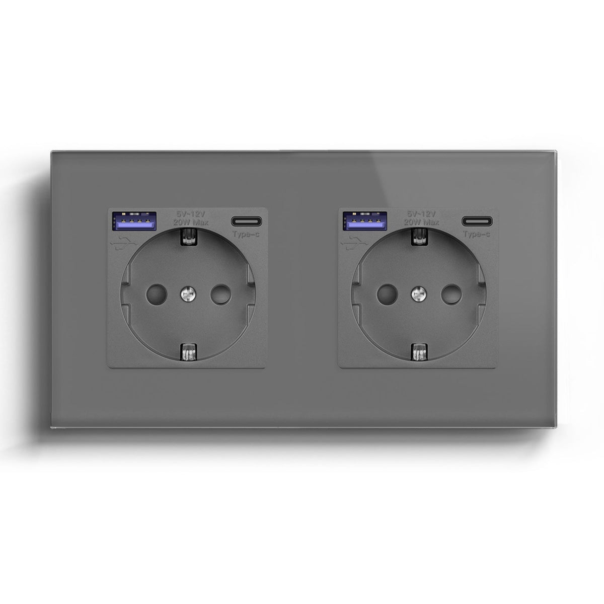 BSEED EU sockets with 20W PD Fast Charge Type-C Interface Outlet Wall Socket Power Outlets & Sockets Bseedswitch Grey Double