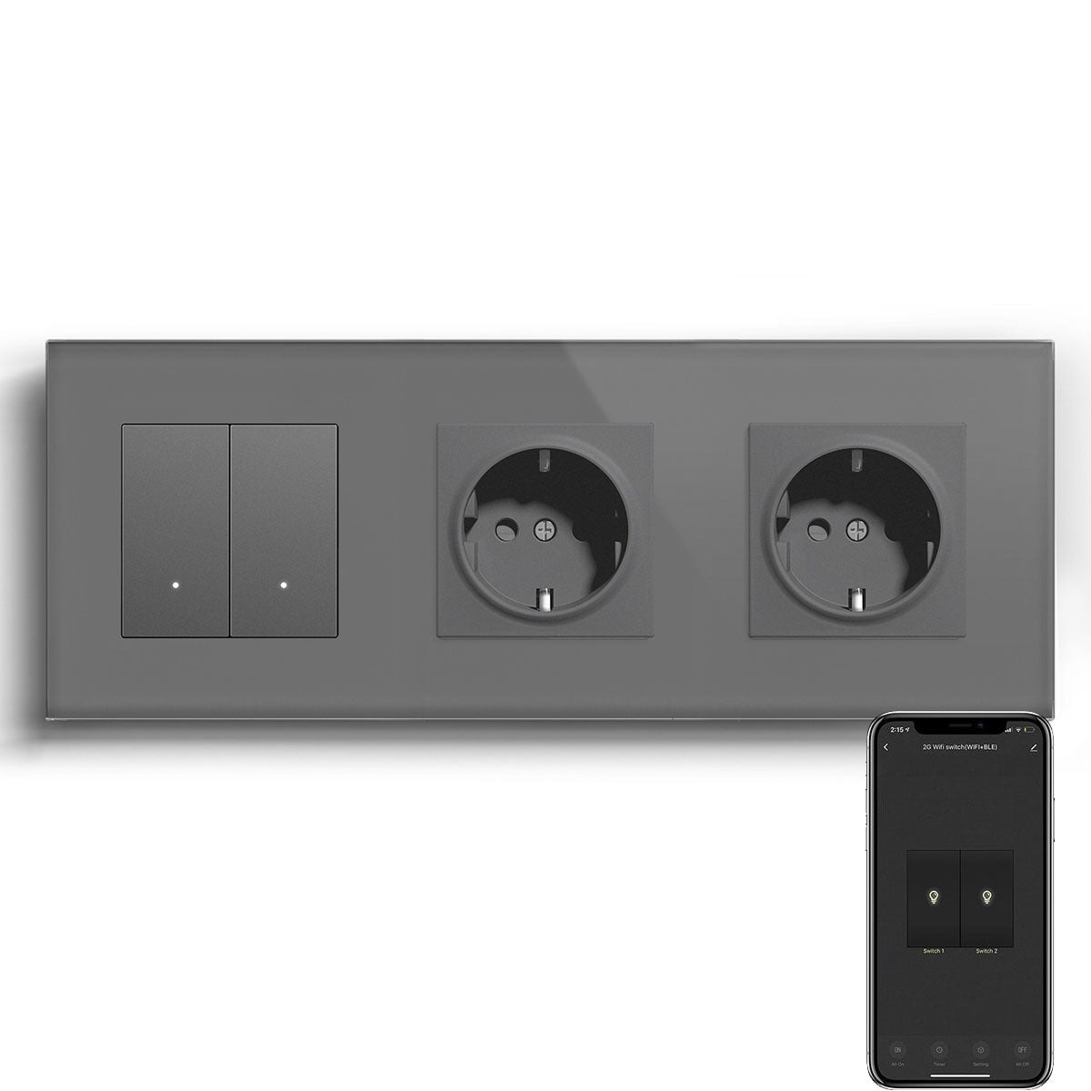 Echo Series Smart Wifi Switch With Normal Double EU Socket Work with Tuya Google assistant Power Outlets & Sockets Bseedswitch Grey 3Gang