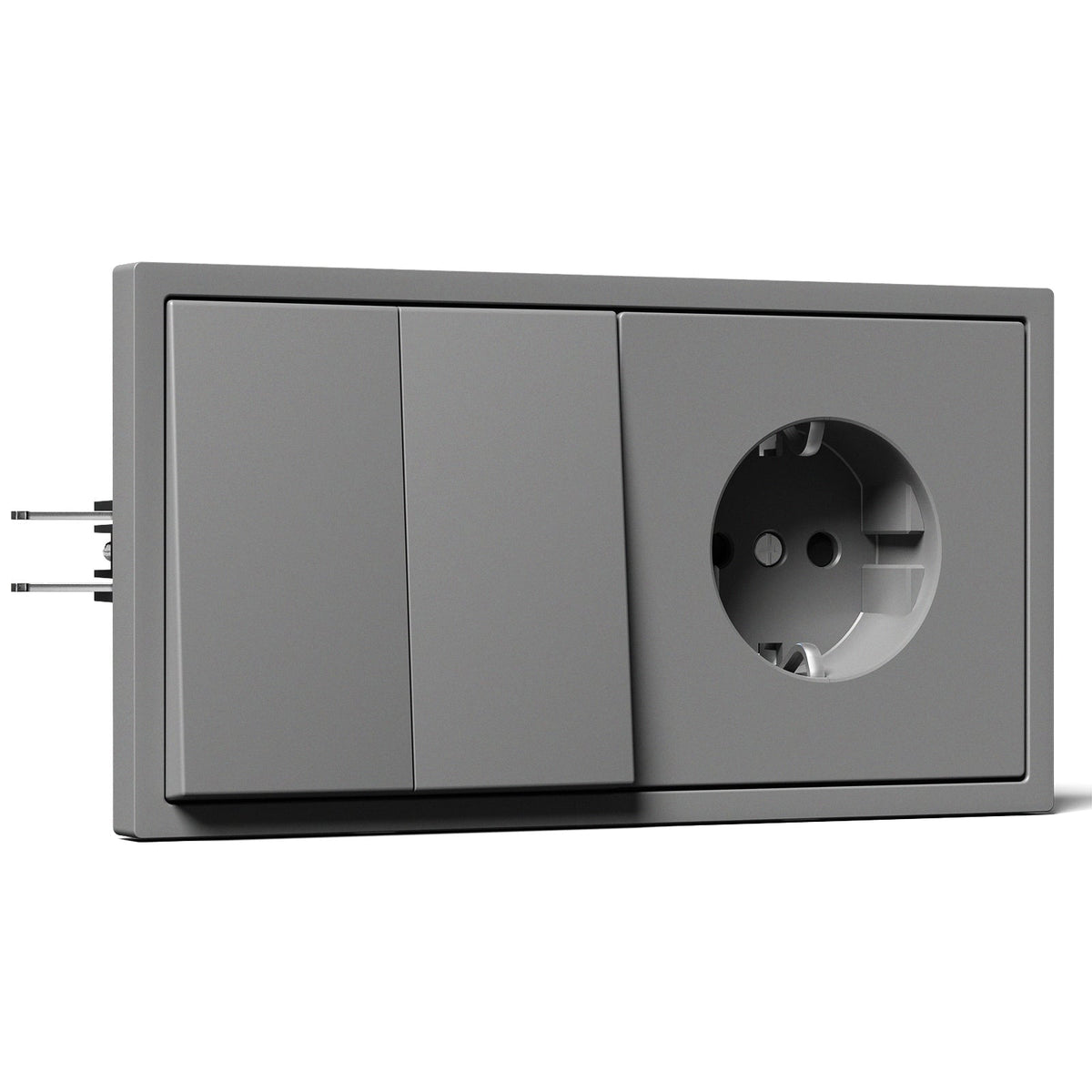 Grand Series Mechanical Light Switch With Eu Wall Socket Plastics Panel with Clamping Technology Light Switches Bseedswitch Grey 2 Gang 1 Way