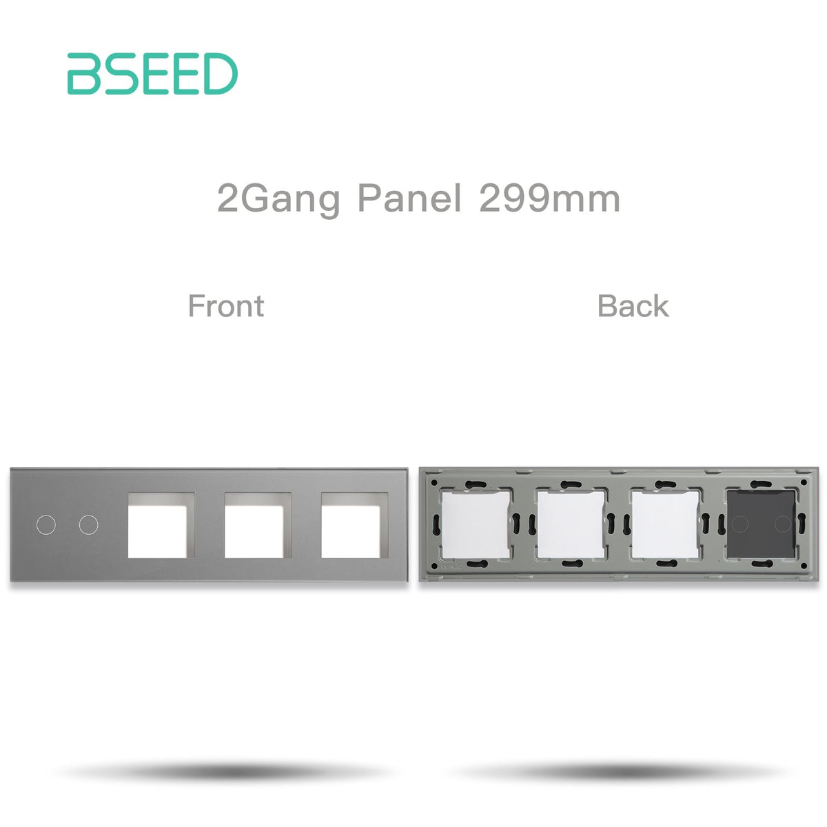 Bseed Panel with Triple Frame Crystal Glass 1/2/3 Gang with 3 Slots Bseedswitch Grey 2Gang + 3slots