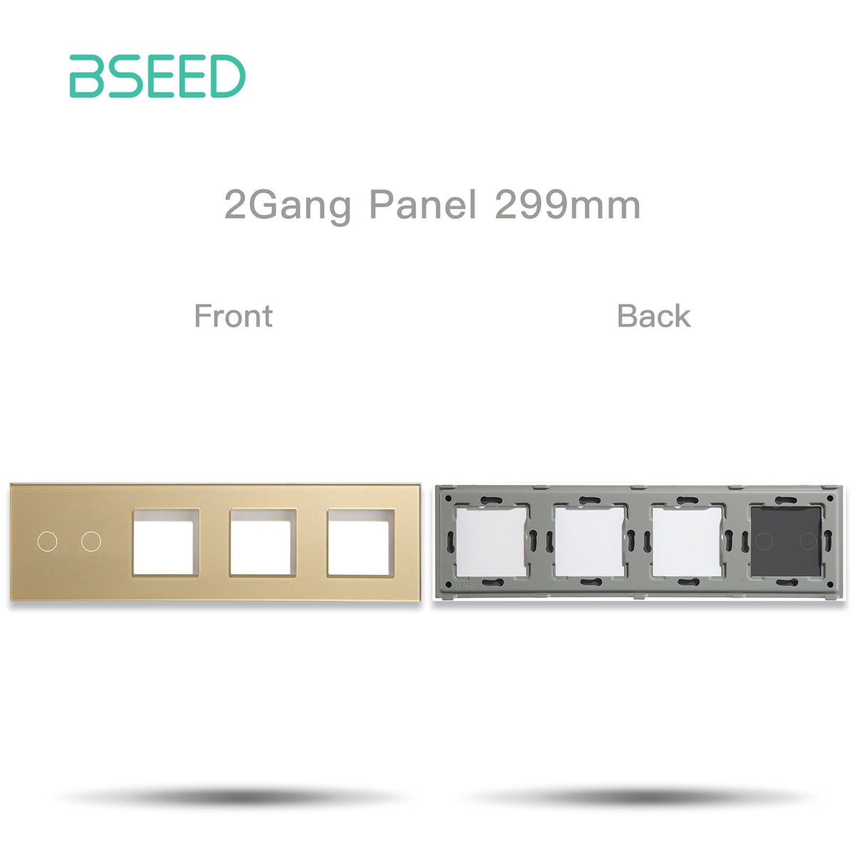 Bseed Panel with Triple Frame Crystal Glass 1/2/3 Gang with 3 Slots Bseedswitch Golden 2Gang + 3slots