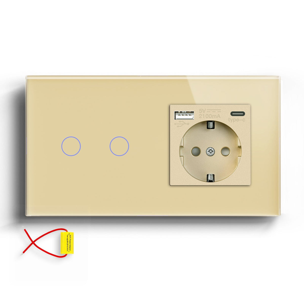 BSEED Single Line Wifi Light Switch with Eu socket type-c Plug 2.1A 157mm Light Switches Bseedswitch Gold 2Gang