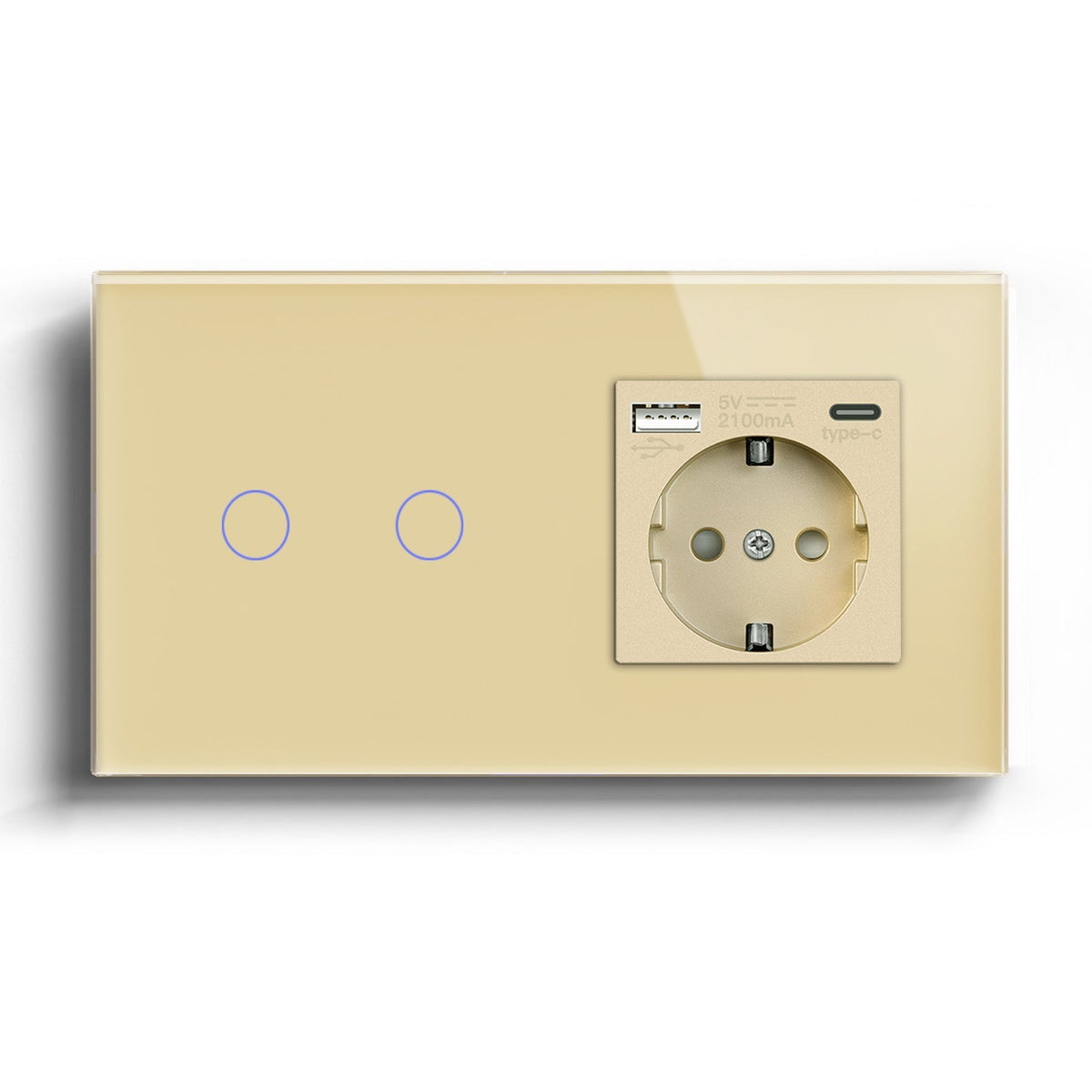 BSEED Tuya No Neutral Line Zigbee Smart Sensor Switch 1/2/3Gang Plus EU Wall Socket With Type-C USB Electric Plug Smart Life Alexa APP Control Need Gateway Power Outlets & Sockets Bseedswitch Gold 2Gang