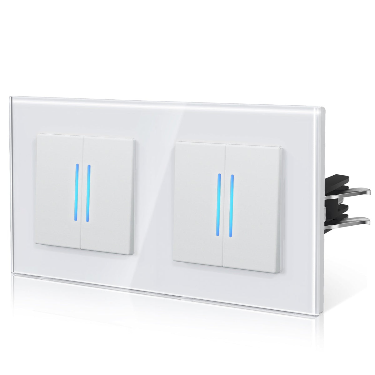 Bseed Echo Double Light Switch Glass Panel With Clamping technology with Neon Light Switches Bseedswitch White 2 Gang 1 Way +2 Gang 1 Way