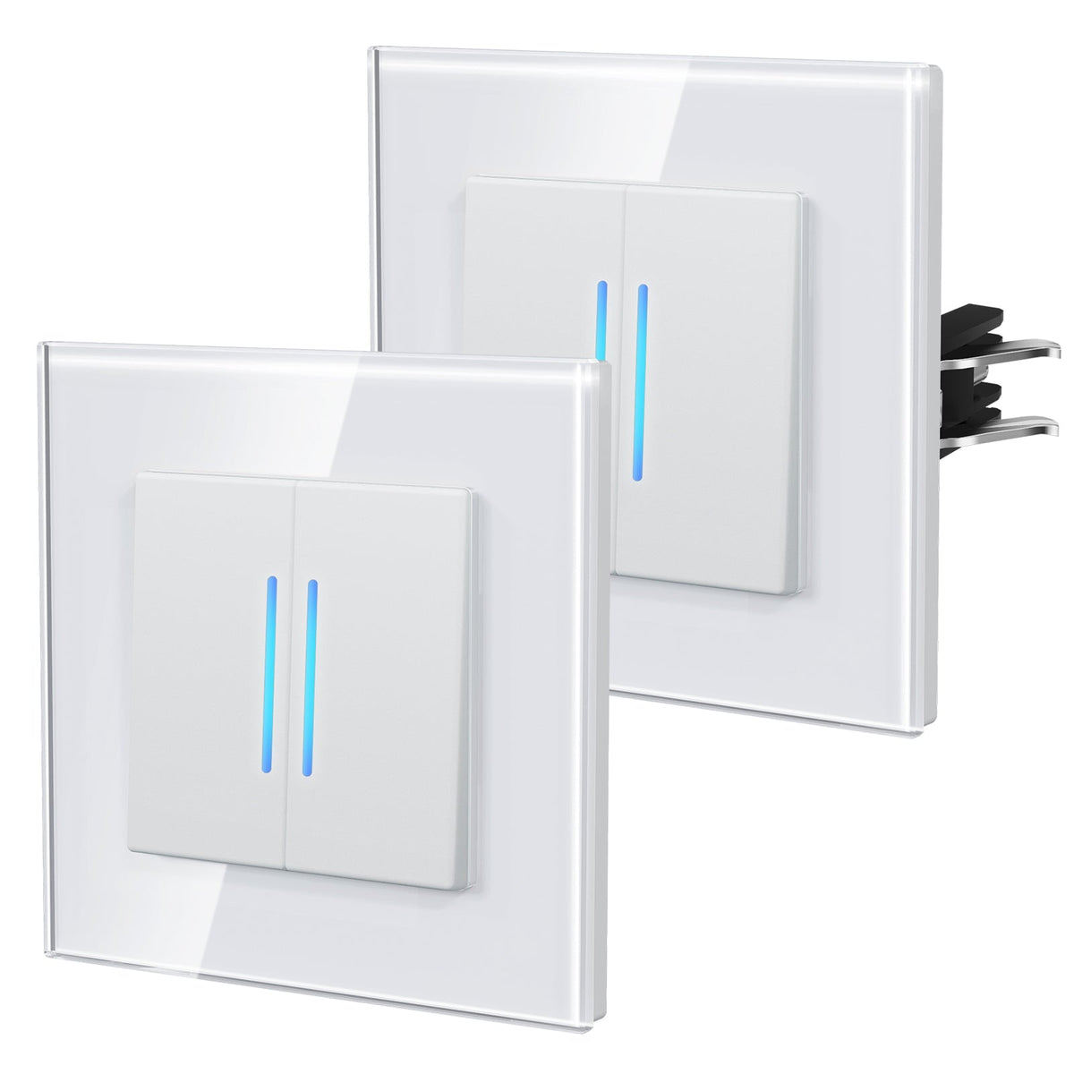 Bseed Echo Series Light Switch 2Way Switch Glass Panel With Clamping technology with Neon 2 Pack Light Switches Bseedswitch White 2 Gang