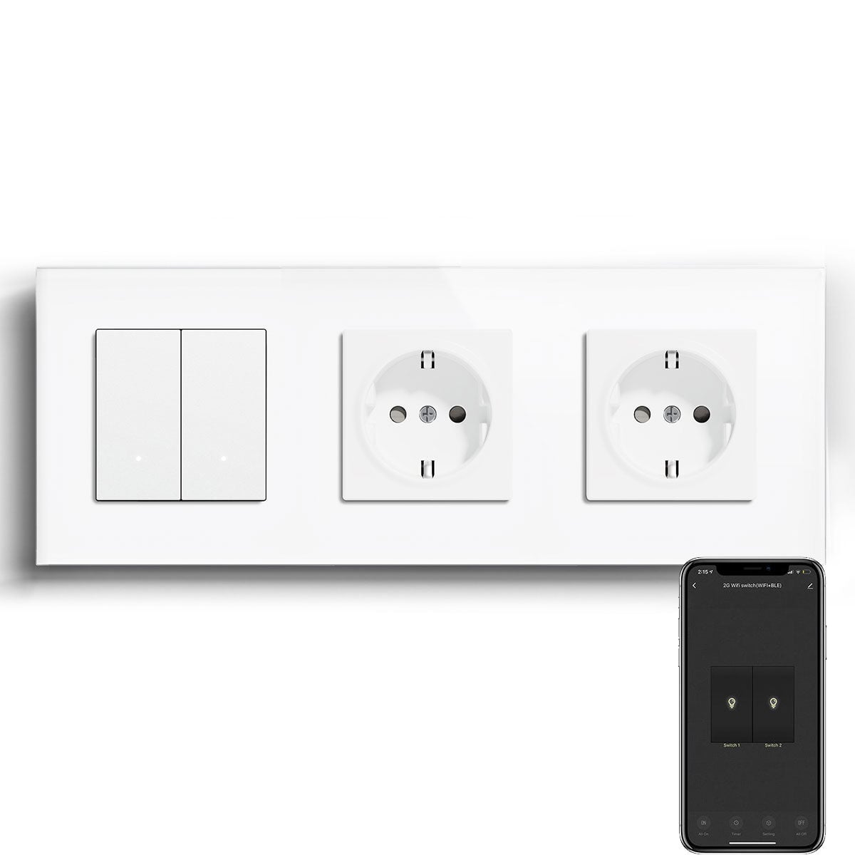 Echo Series Smart Wifi Switch With Normal Double EU Socket Work with Tuya Google assistant Power Outlets & Sockets Bseedswitch White 2Gang