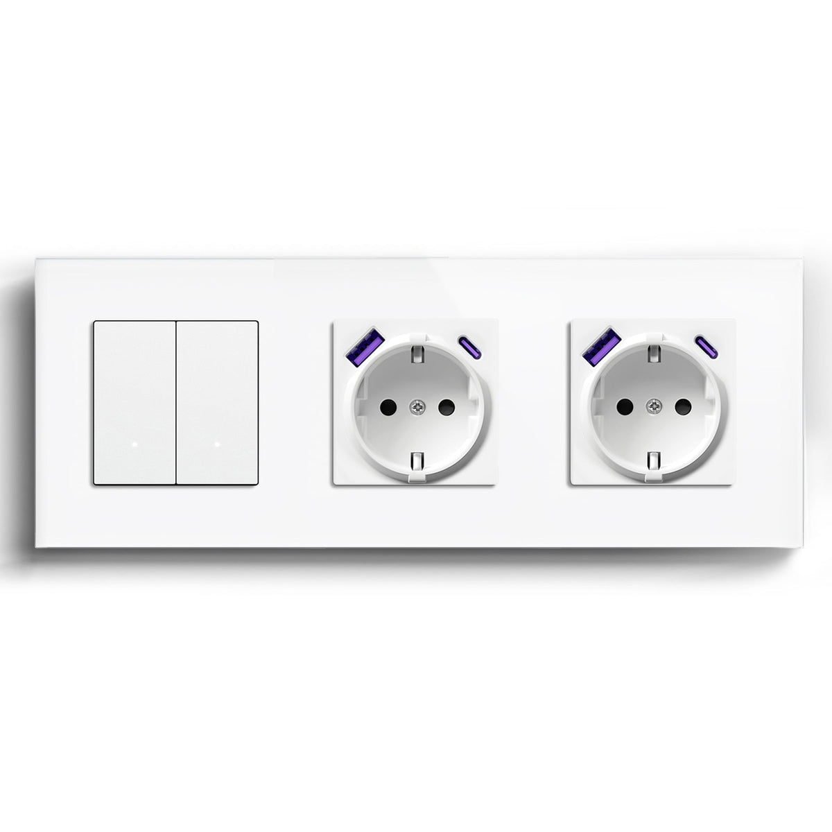 Echo Series Smart Wifi Switch With Double EU Socket with 20W usb type-c port 228mm Power Outlets & Sockets Bseedswitch White 2 Gang