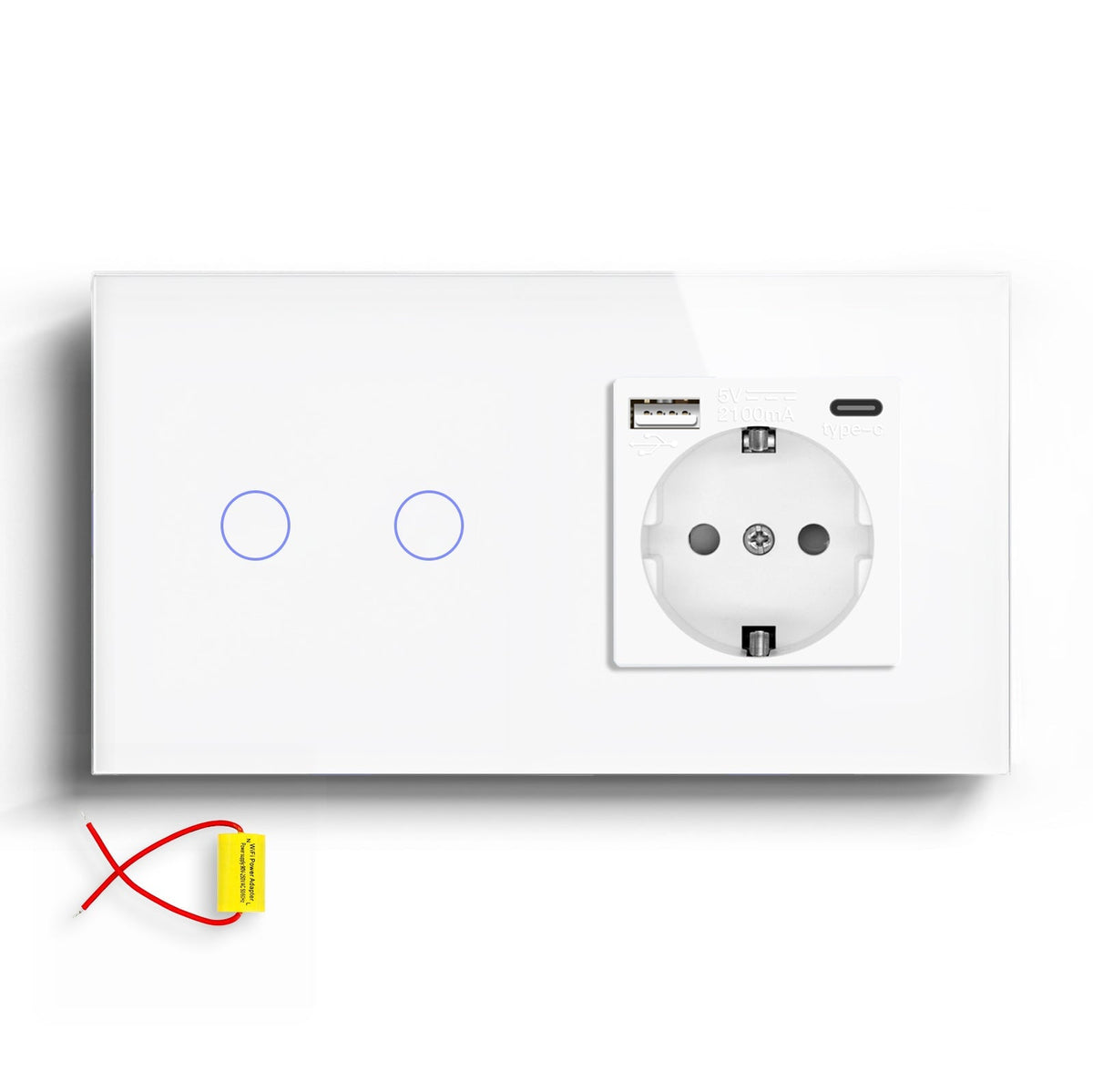 BSEED Single Line Wifi Light Switch with Eu socket type-c Plug 2.1A 157mm Light Switches Bseedswitch White 2Gang