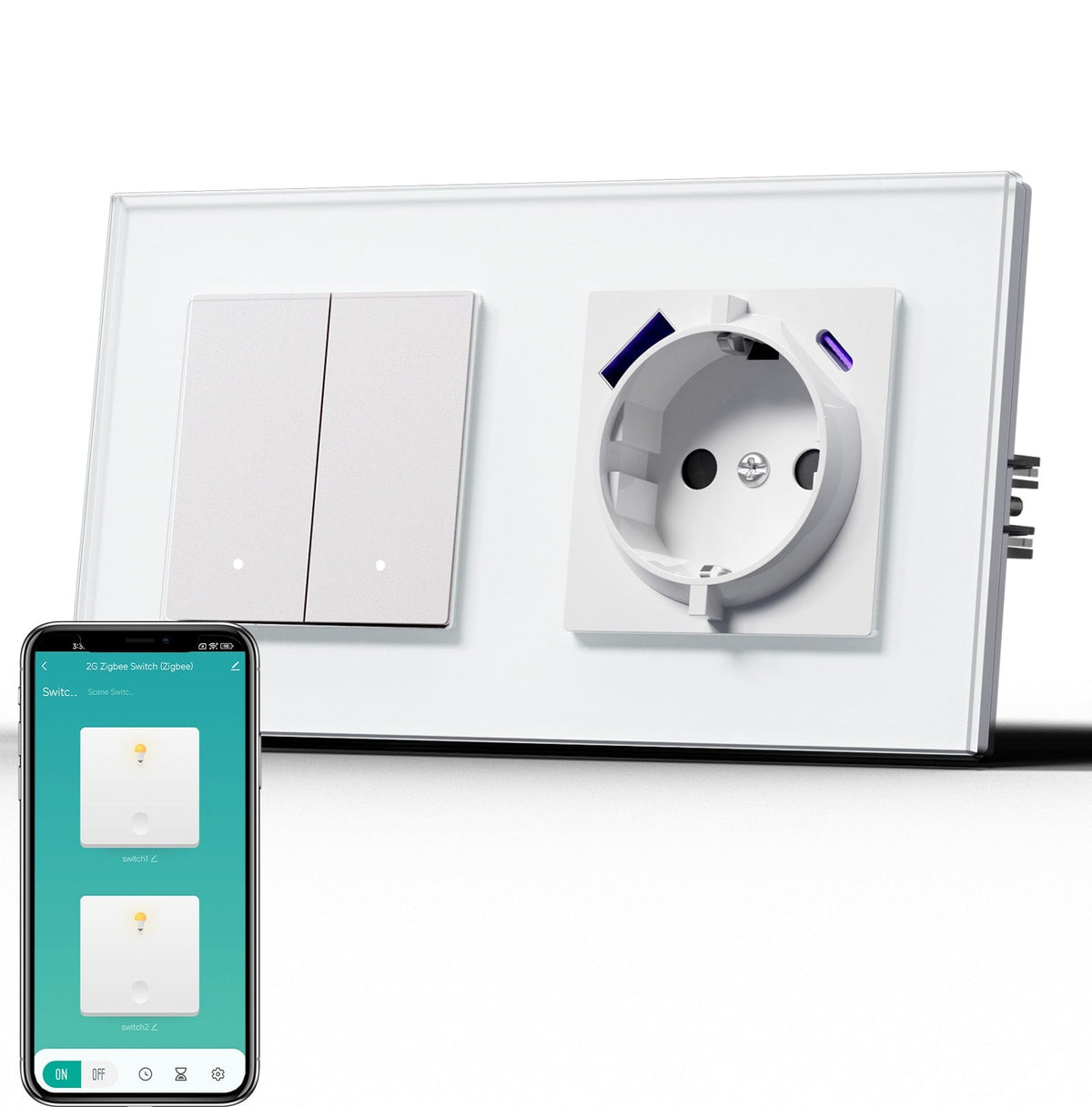 BSEED Smart Zigbee Light Switch (With Neutral) Socket With USB C 20W Fast Charge Light Switches Bseedswitch White 2 Gang