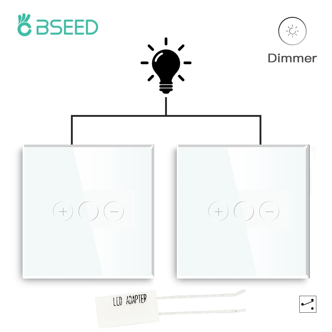 BSEED 2Pieces 1Gang 2Way Touch Dimmer Wall Switches EU Standard Crystal Panel Light Switches Bseedswitch