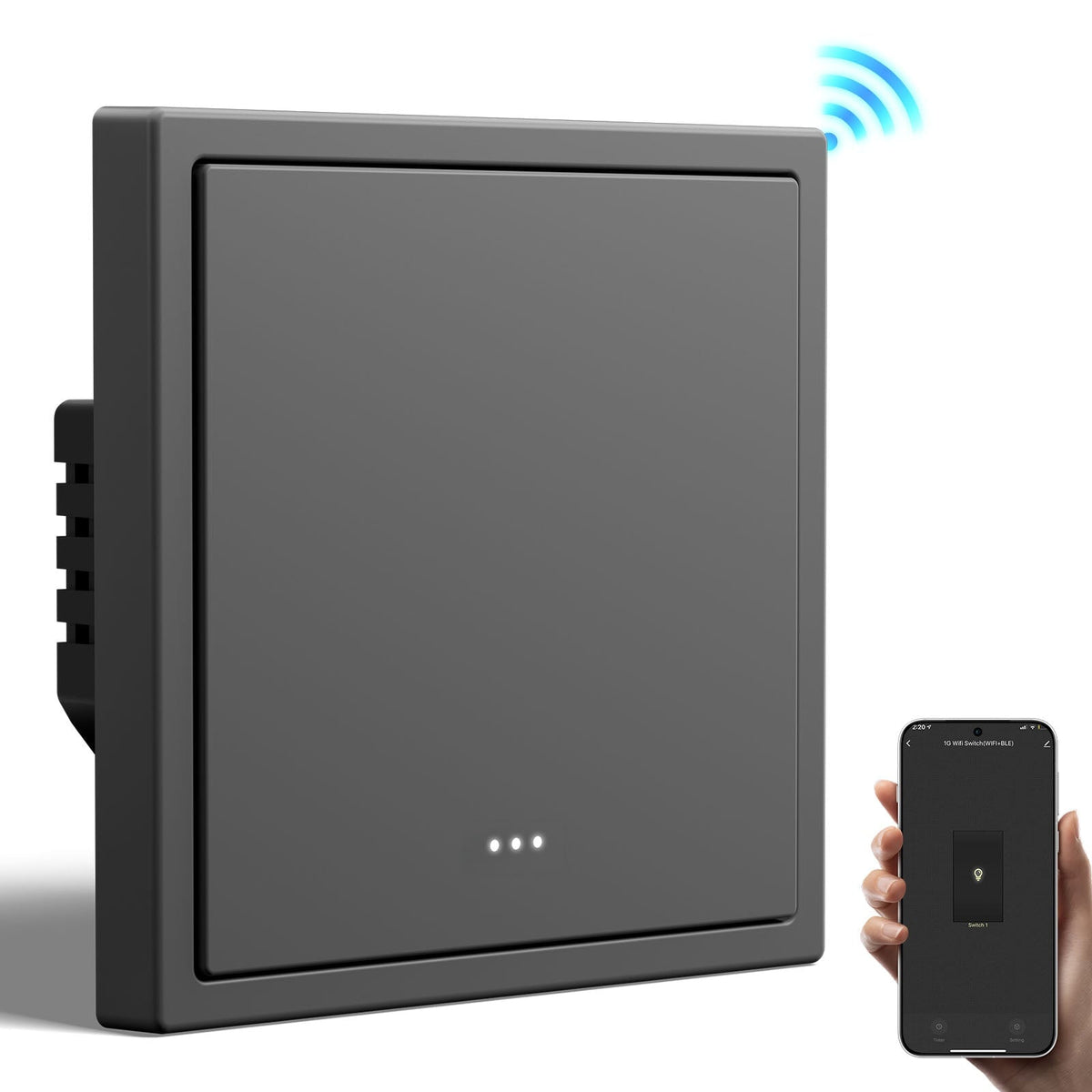 BSEED Gand Series Smart Wifi Light Switch (With Neutral) Recessed light switches with indicator light Light Switches Bseedswitch Grey 1 Gang