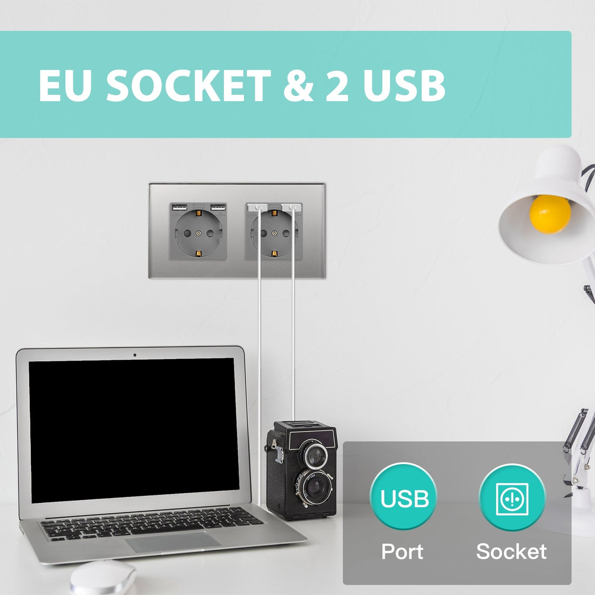BSEED EU Sockets with 2.1A Double USB Port Interface Outlet Wall Socket Power Outlets & Sockets Bseedswitch