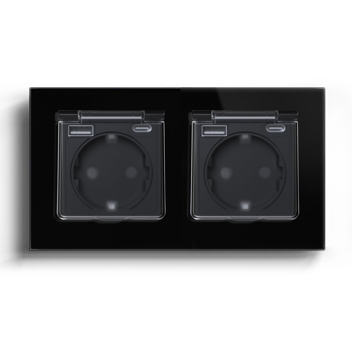 Eu socket with USB&Cover Glass Panel Power Outlets & Sockets Bseedswitch Black Double