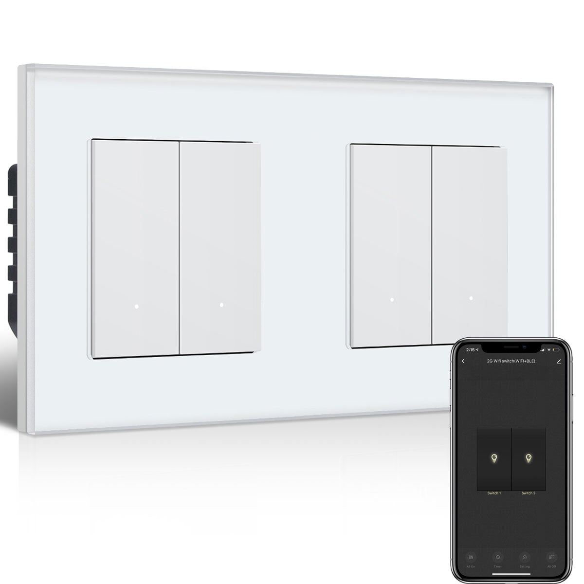 BSEED Smart Wifi Light Switch Double Light Switch (With Neutral) Light Switches Bseedswitch White 2 Gang