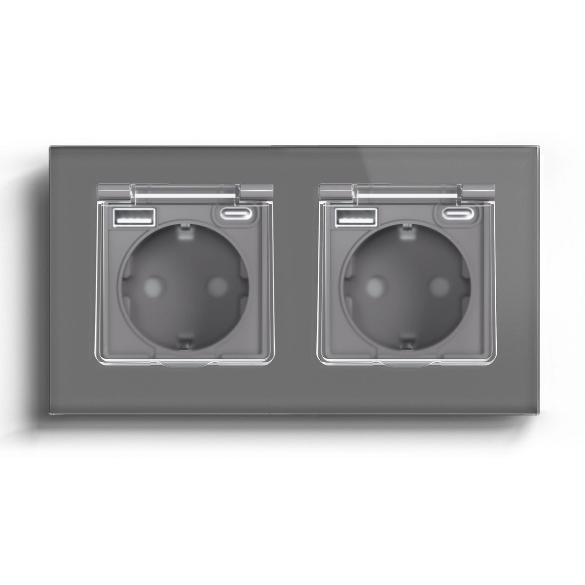 Eu socket with USB&Cover Glass Panel Power Outlets & Sockets Bseedswitch Grey Double