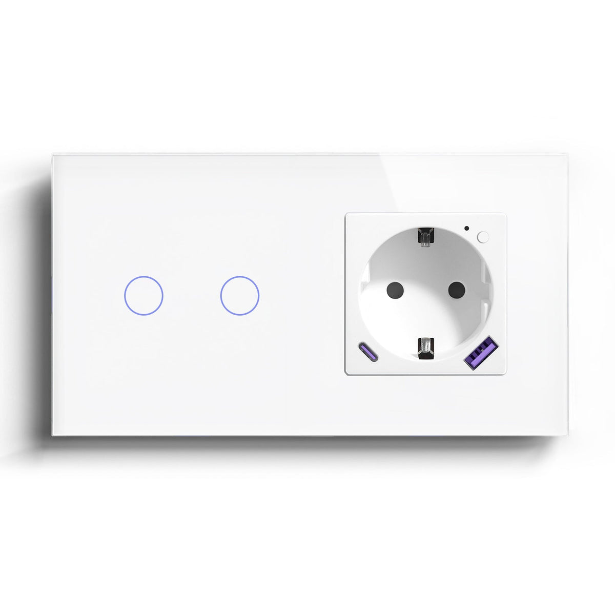 Wifi Switch With Wifi Eu Socket With 20W USB-C Power Outlets & Sockets Bseedswitch White 2Gang