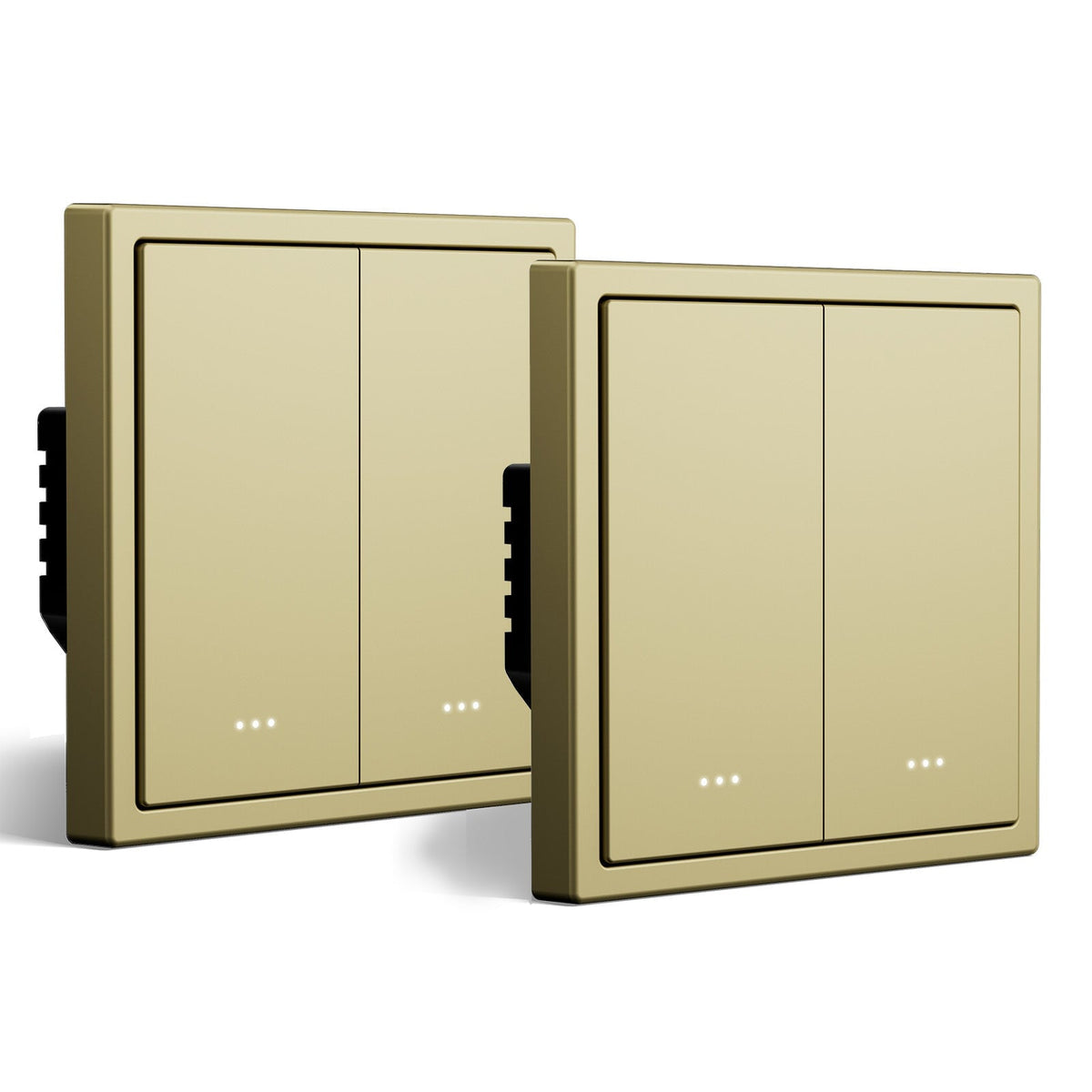 BSEED Gand Series Smart Wifi light switch (avec neutre) Interrupteurs encastrés avec voyant lumineux, lot de 2, 2 Gang, couleur or